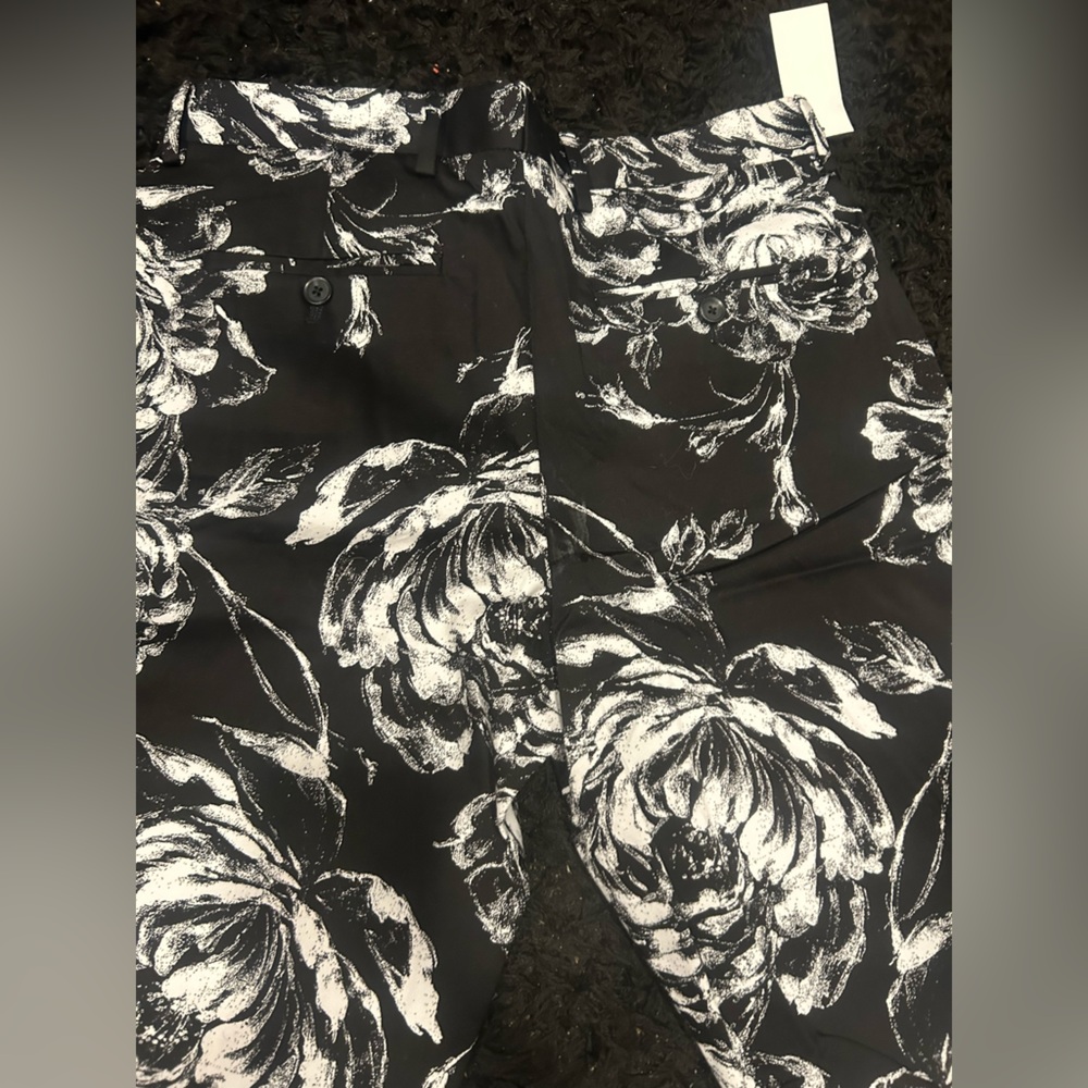 Floral Black and White Men's Dress Pants